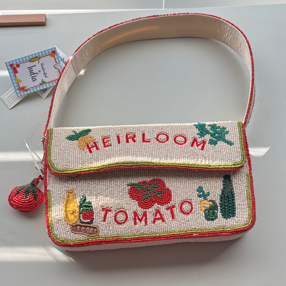 Marshalls Heirloom Tomato Beaded Shoulder Bag - Red and Green